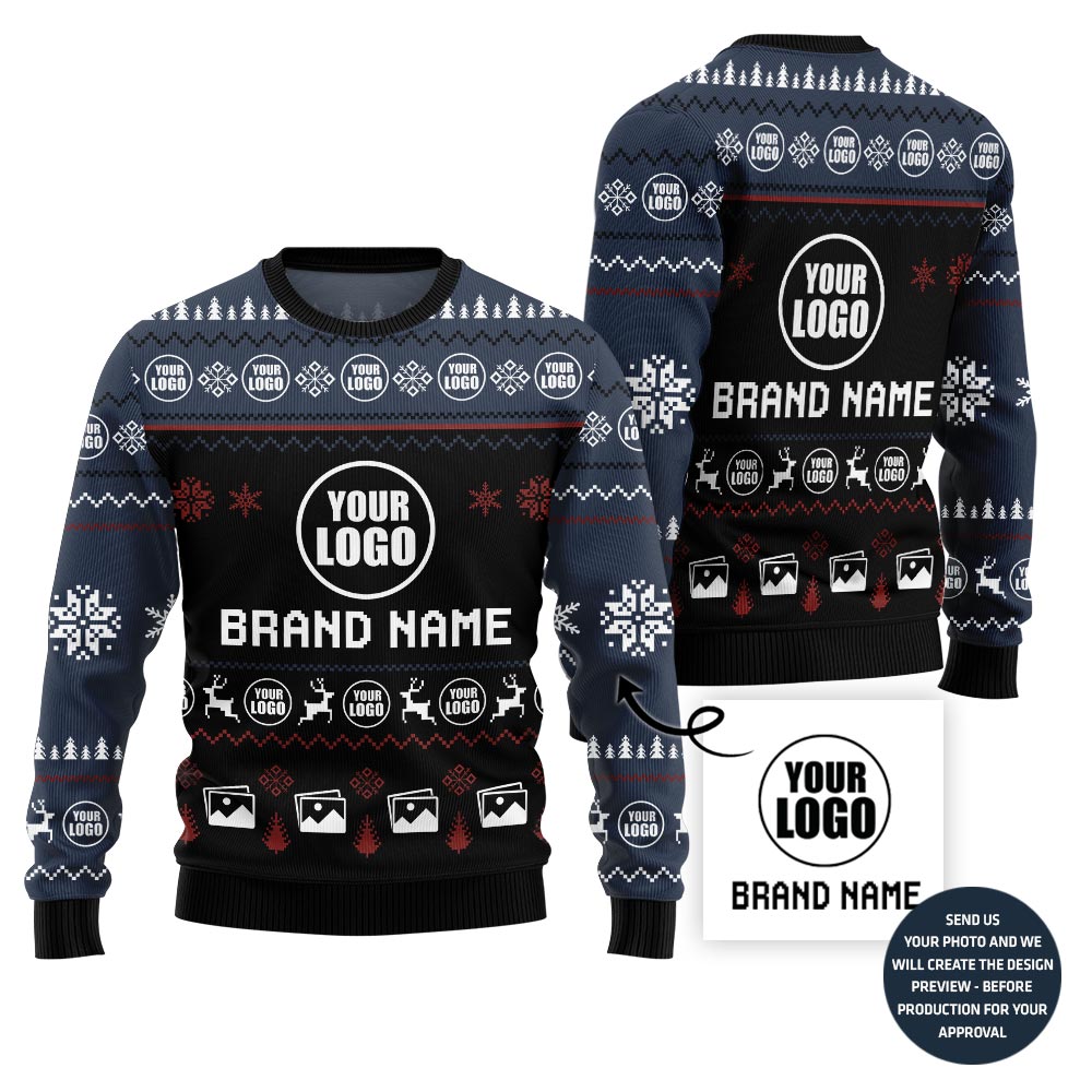 Custom Logo And Brand Name And Image Ugly Christmas Sweater