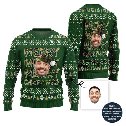 Merry Christmas Custom Face Hunting Pattern Sweater