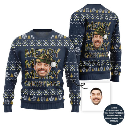 Merry Christmas Custom Face Hunting Pattern Sweater