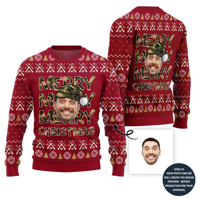 Merry Christmas Custom Face Hunting Pattern Sweater