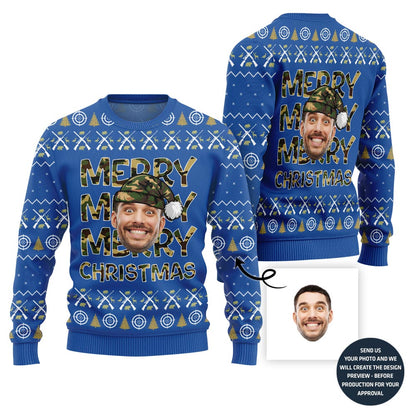 Merry Christmas Custom Face Hunting Pattern Sweater