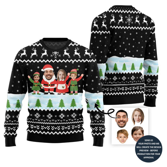 Custom Face Family Santa And Elf Christmas Sweater