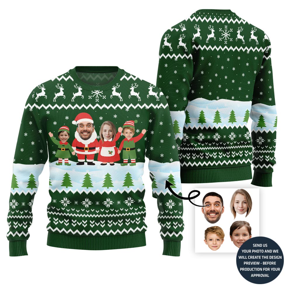 Custom Face Family Santa And Elf Christmas Sweater
