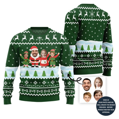 Custom Face Family Santa And Elf Christmas Sweater