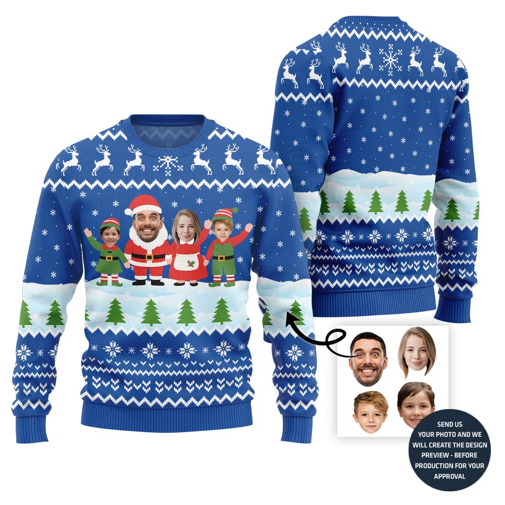 Custom Face Family Santa And Elf Christmas Sweater