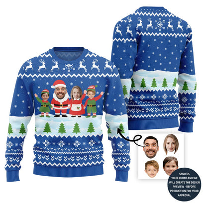 Custom Face Family Santa And Elf Christmas Sweater