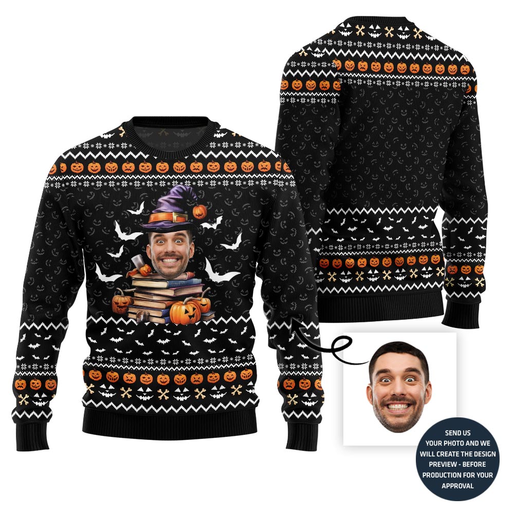Halloween Book Custom Face Ugly Sweater