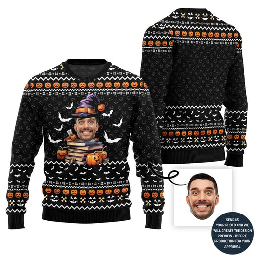 Halloween Book Custom Face Ugly Sweater