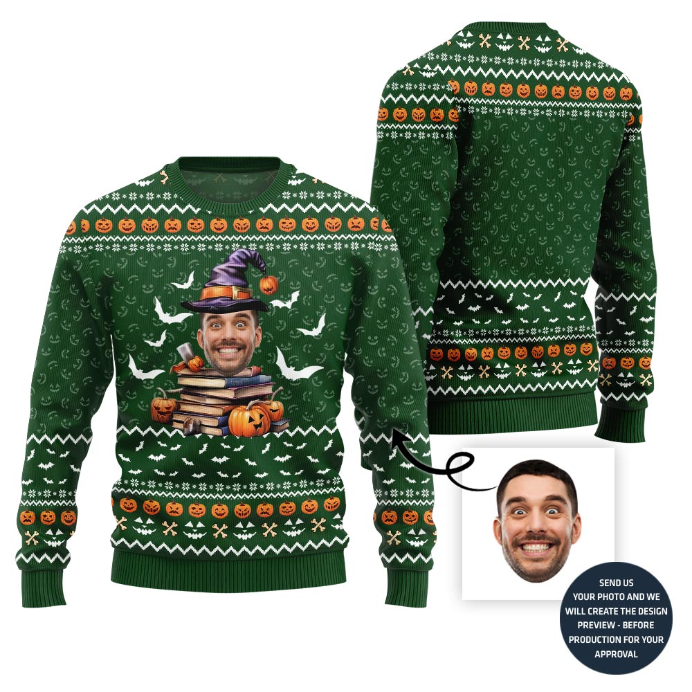 Halloween Book Custom Face Ugly Sweater