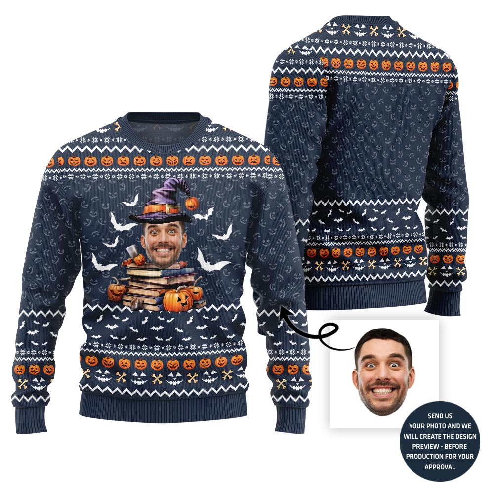 Halloween Book Custom Face Ugly Sweater