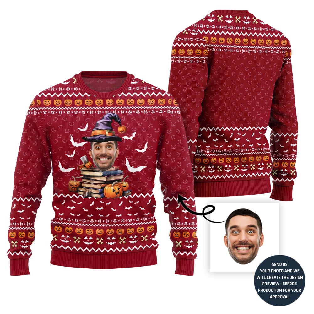 Halloween Book Custom Face Ugly Sweater