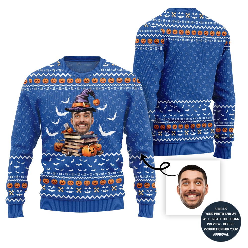 Halloween Book Custom Face Ugly Sweater