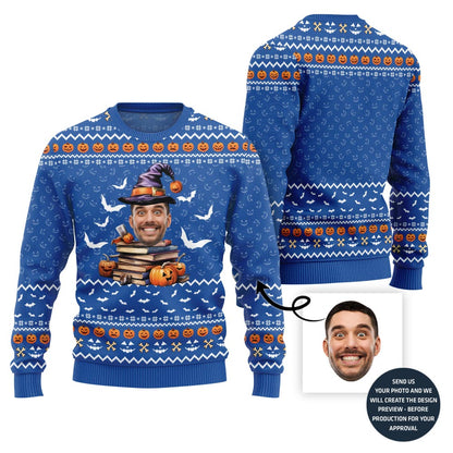 Halloween Book Custom Face Ugly Sweater