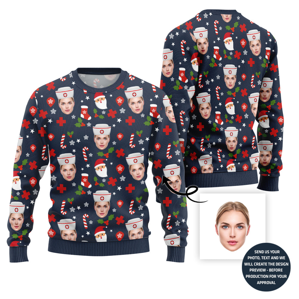 Custom Face Nurse Christmas Sweater