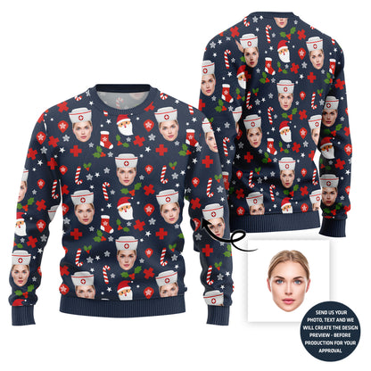 Custom Face Nurse Christmas Sweater