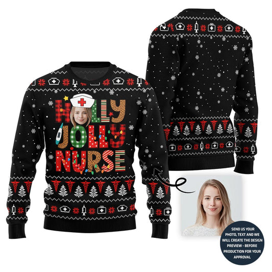 Holly Jolly Nurse Custom Face Ugly Christmas Sweater