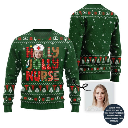 Holly Jolly Nurse Custom Face Ugly Christmas Sweater