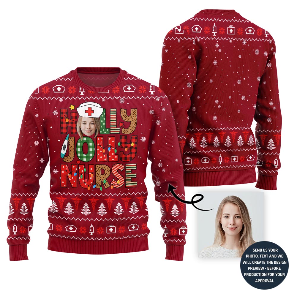 Holly Jolly Nurse Custom Face Ugly Christmas Sweater