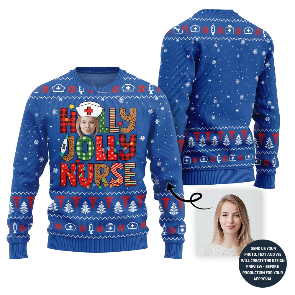 Holly Jolly Nurse Custom Face Ugly Christmas Sweater