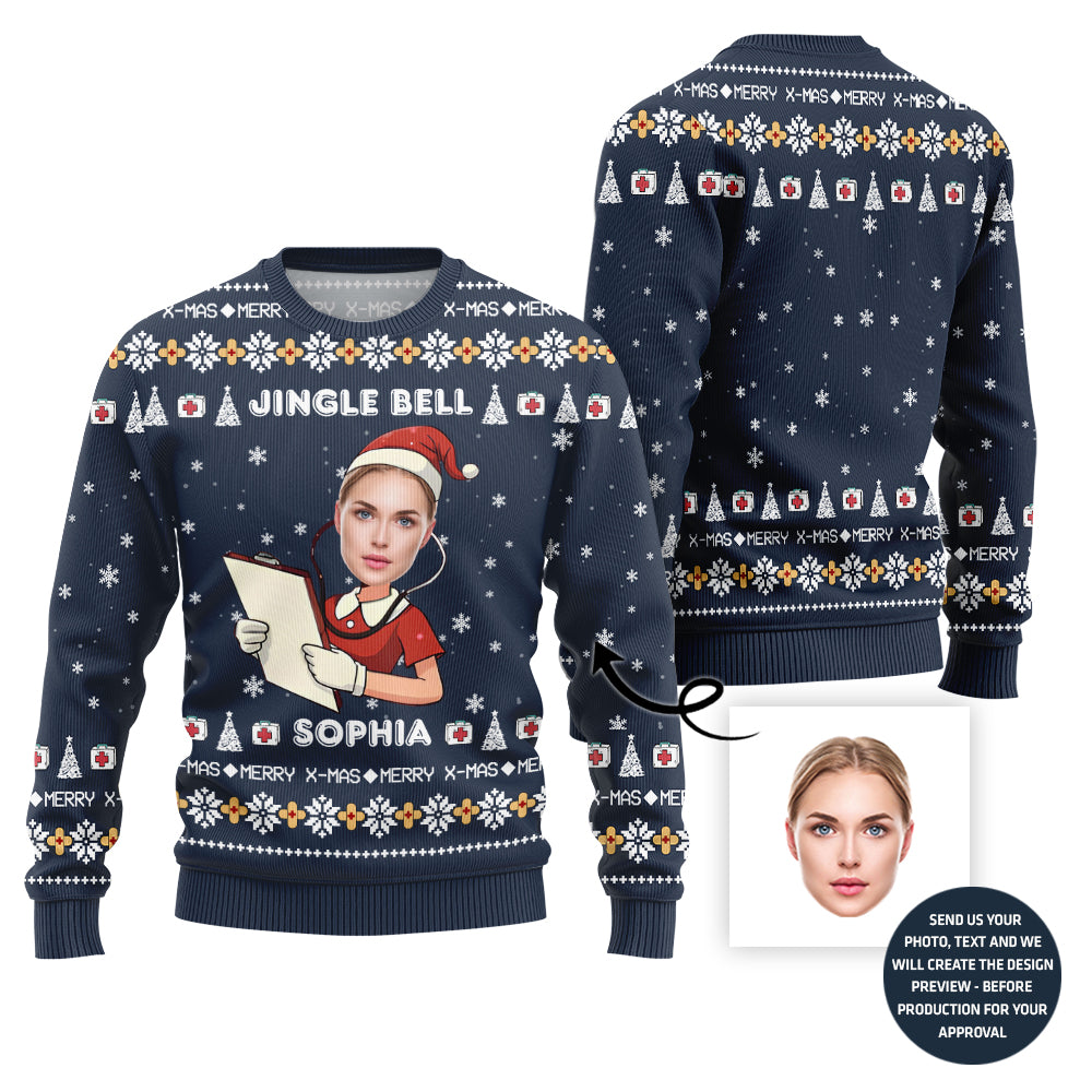 Custom Face Nurse Christmas Sweater Woman