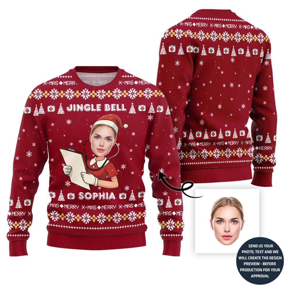 Custom Face Nurse Christmas Sweater Woman