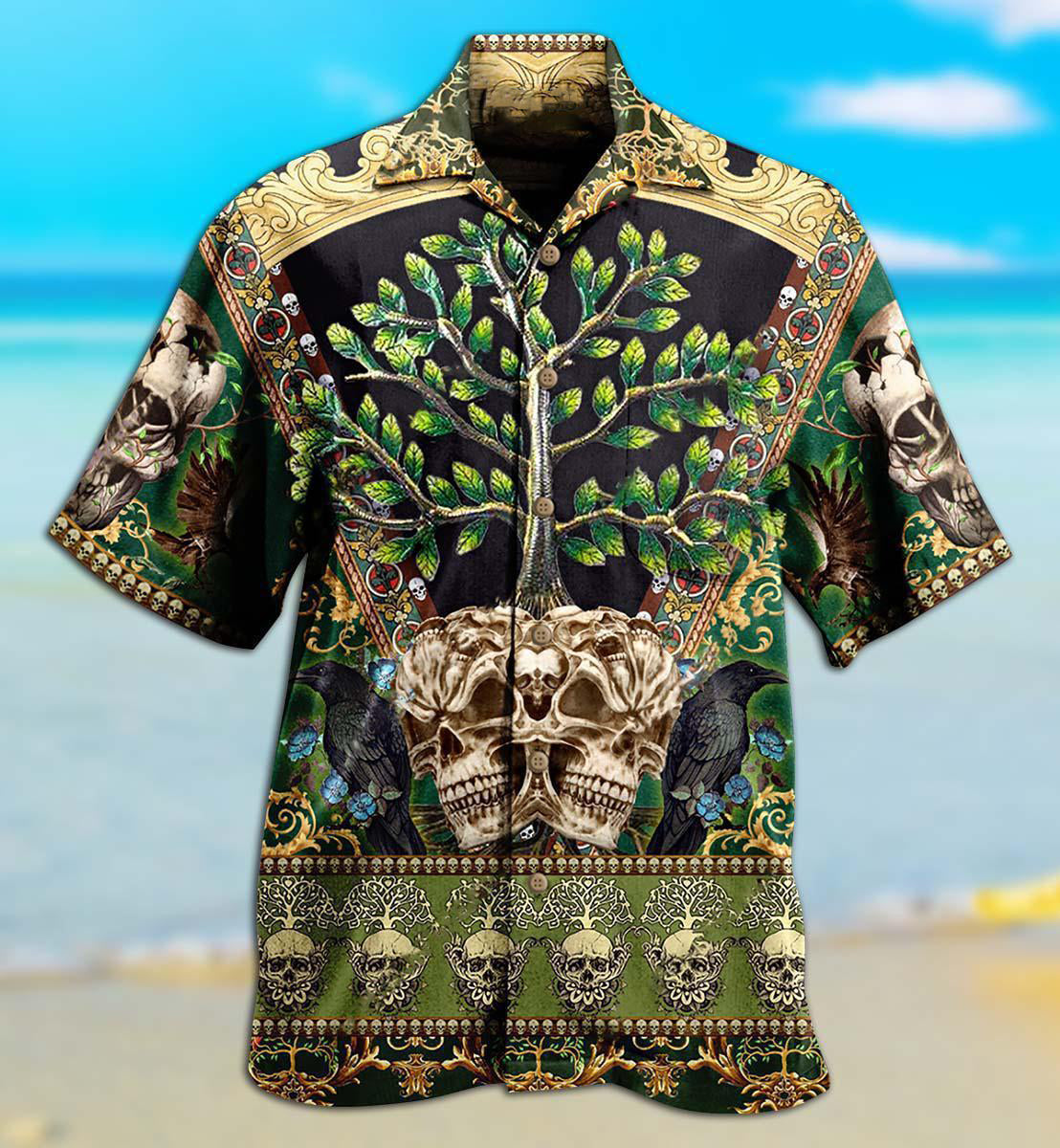 Skull Trees Style Love Green Cool - Hawaiian Shirt 