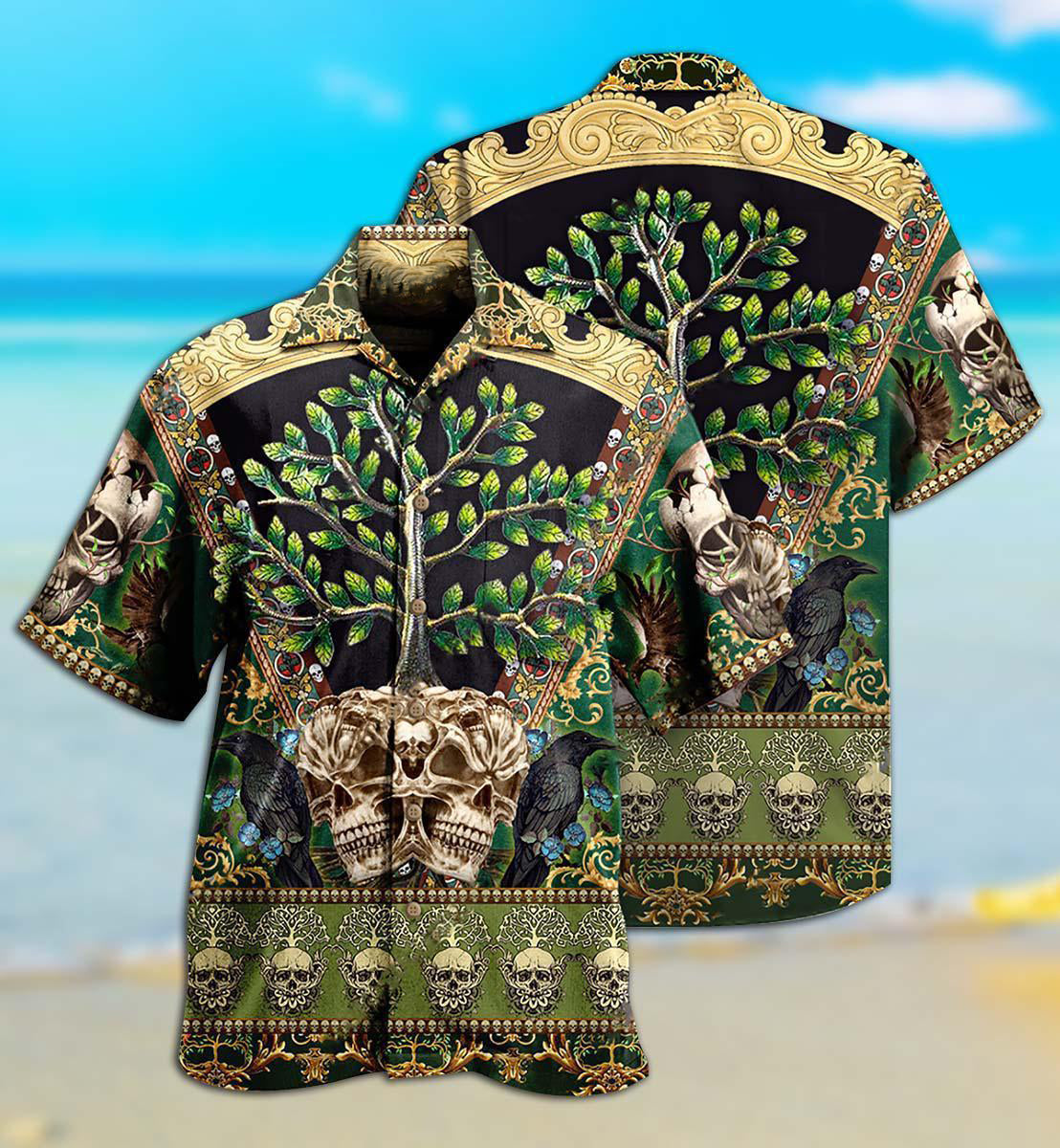 Skull Trees Style Love Green Cool - Hawaiian Shirt 
