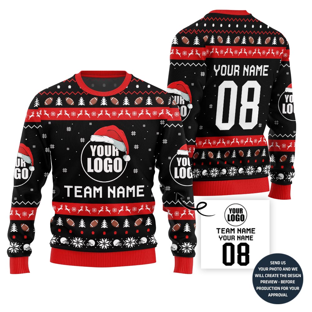 Custom Logo And Team Name Rugby Christmas Sweater