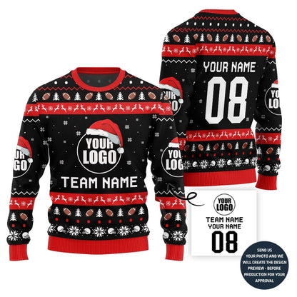 Custom Logo And Team Name Rugby Christmas Sweater