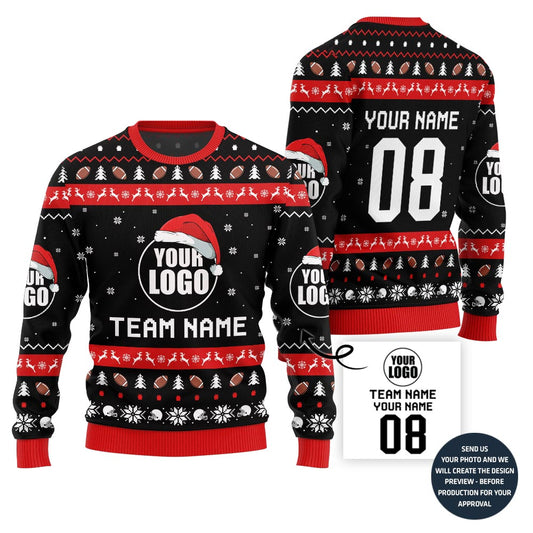Custom Logo And Team Name Rugby Christmas Sweater