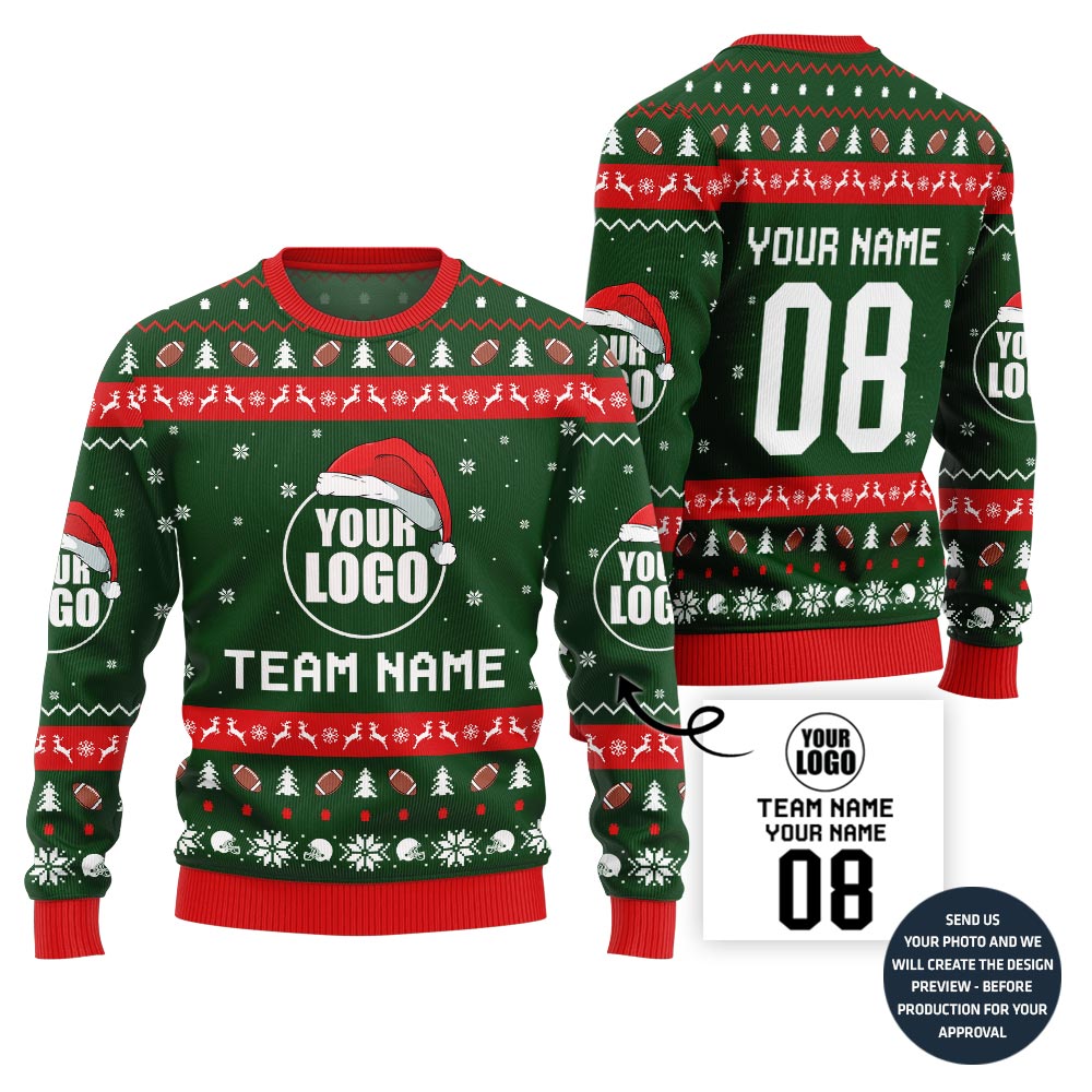 Custom Logo And Team Name Rugby Christmas Sweater