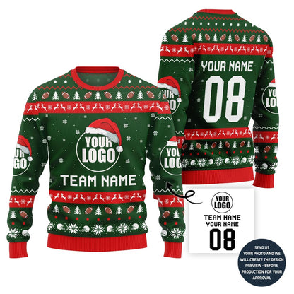 Custom Logo And Team Name Rugby Christmas Sweater