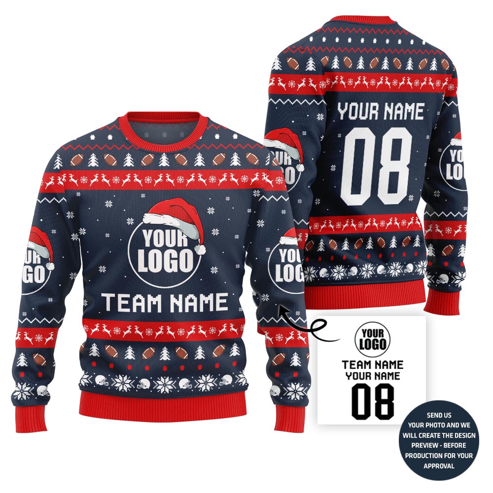 Custom Logo And Team Name Rugby Christmas Sweater