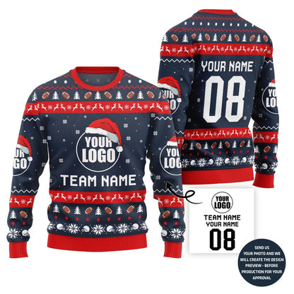 Custom Logo And Team Name Rugby Christmas Sweater
