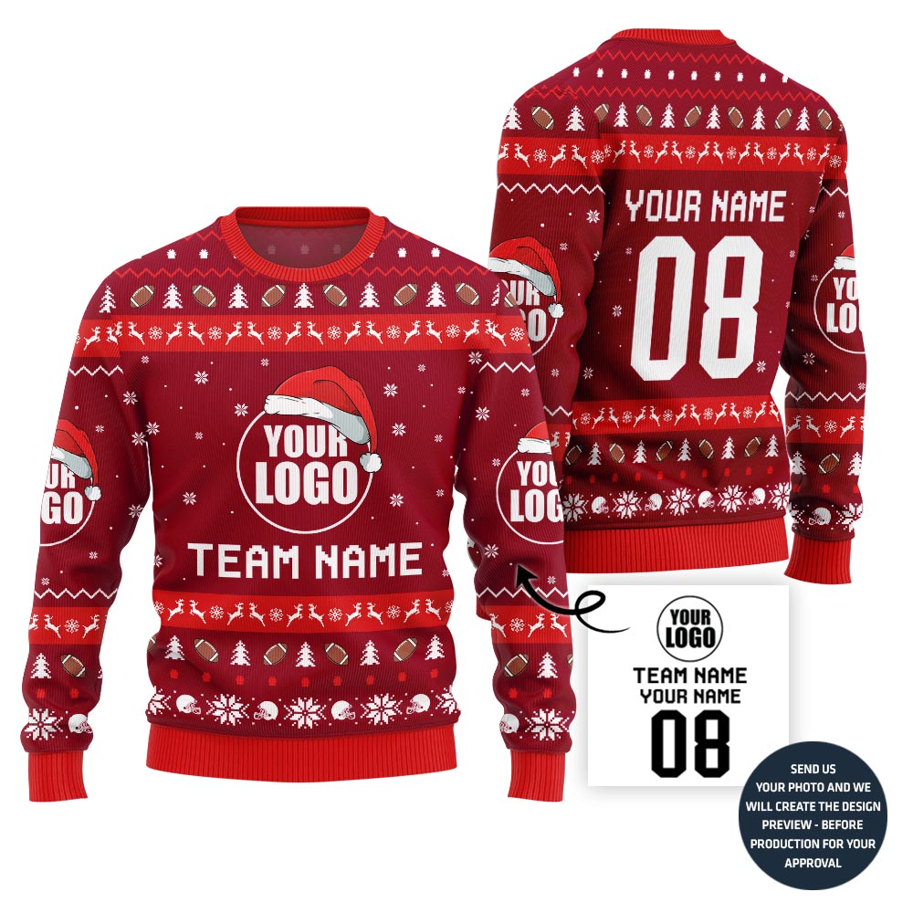 Custom Logo And Team Name Rugby Christmas Sweater
