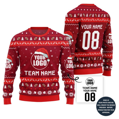Custom Logo And Team Name Rugby Christmas Sweater