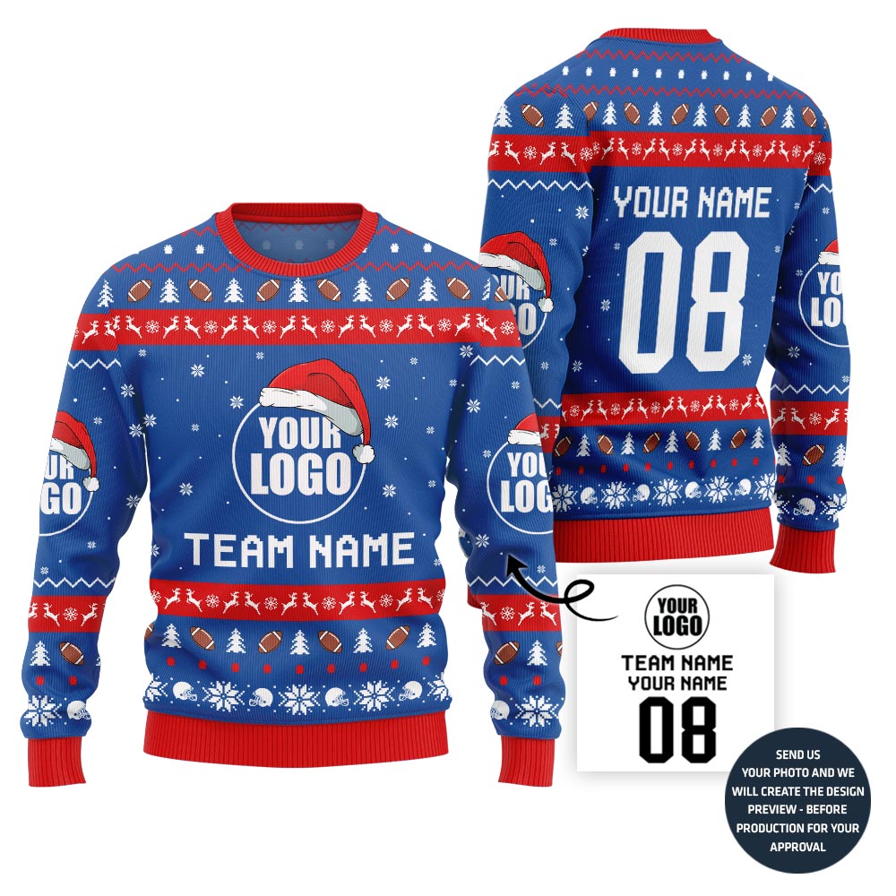 Custom Logo And Team Name Rugby Christmas Sweater