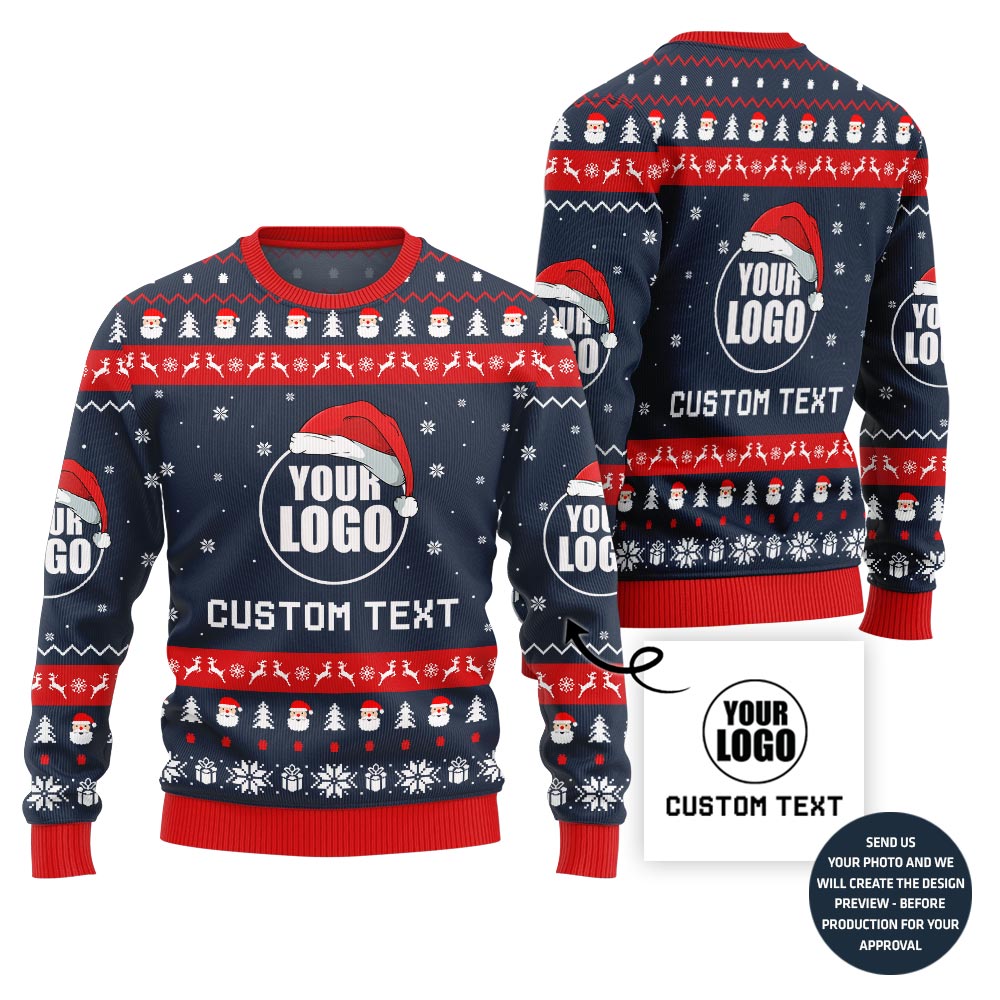 Custom Logo And Text Santa Christmas Sweater