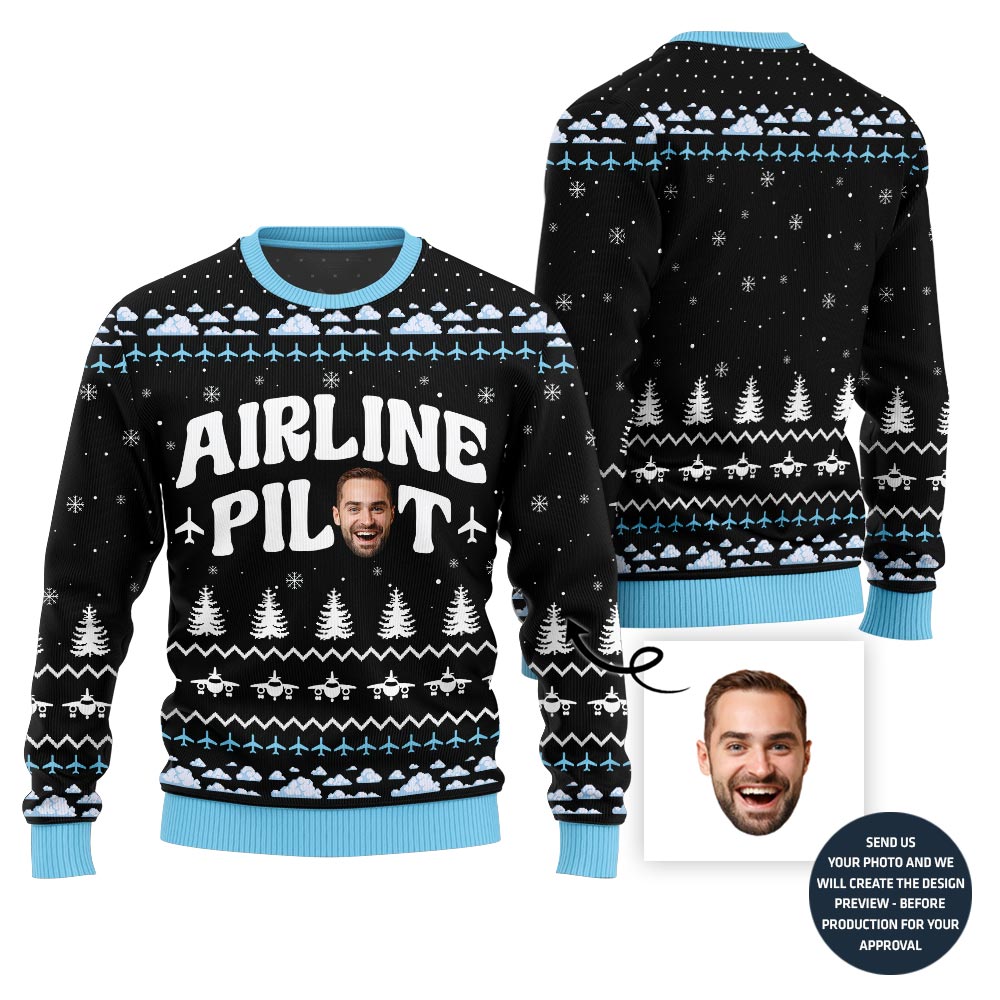 Airline Pilot Custom Face Christmas Sweater