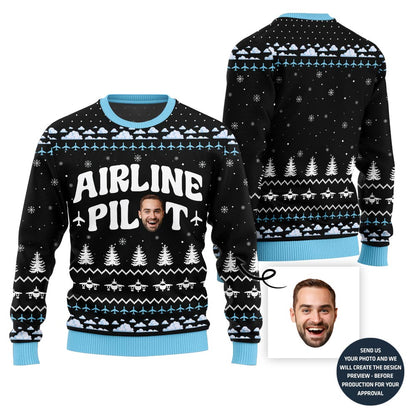Airline Pilot Custom Face Christmas Sweater