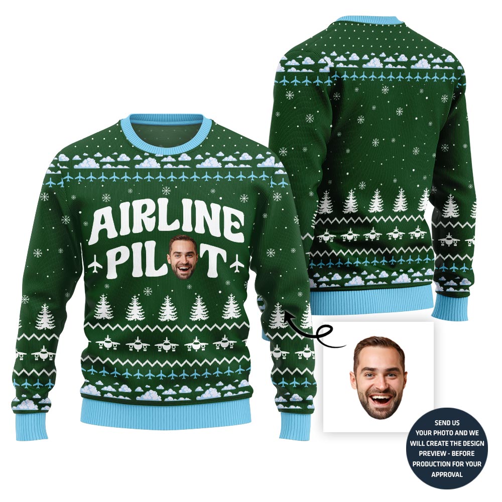 Airline Pilot Custom Face Christmas Sweater
