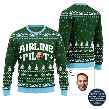 Airline Pilot Custom Face Christmas Sweater