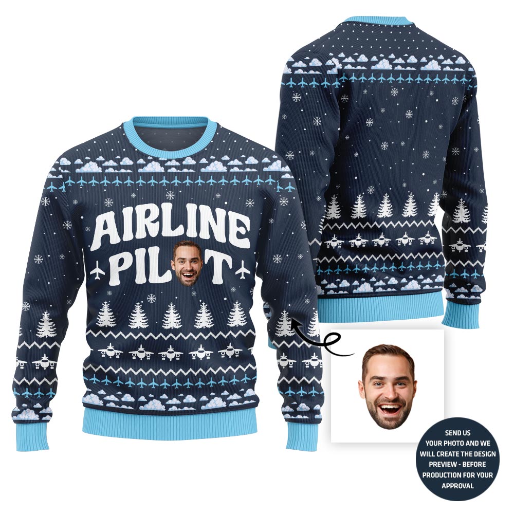 Airline Pilot Custom Face Christmas Sweater