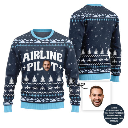 Airline Pilot Custom Face Christmas Sweater