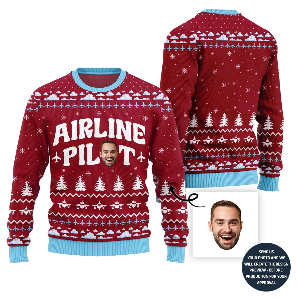 Airline Pilot Custom Face Christmas Sweater