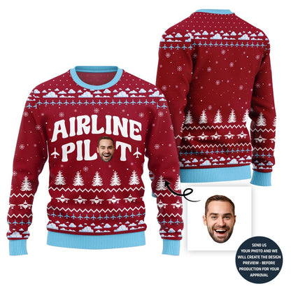 Airline Pilot Custom Face Christmas Sweater