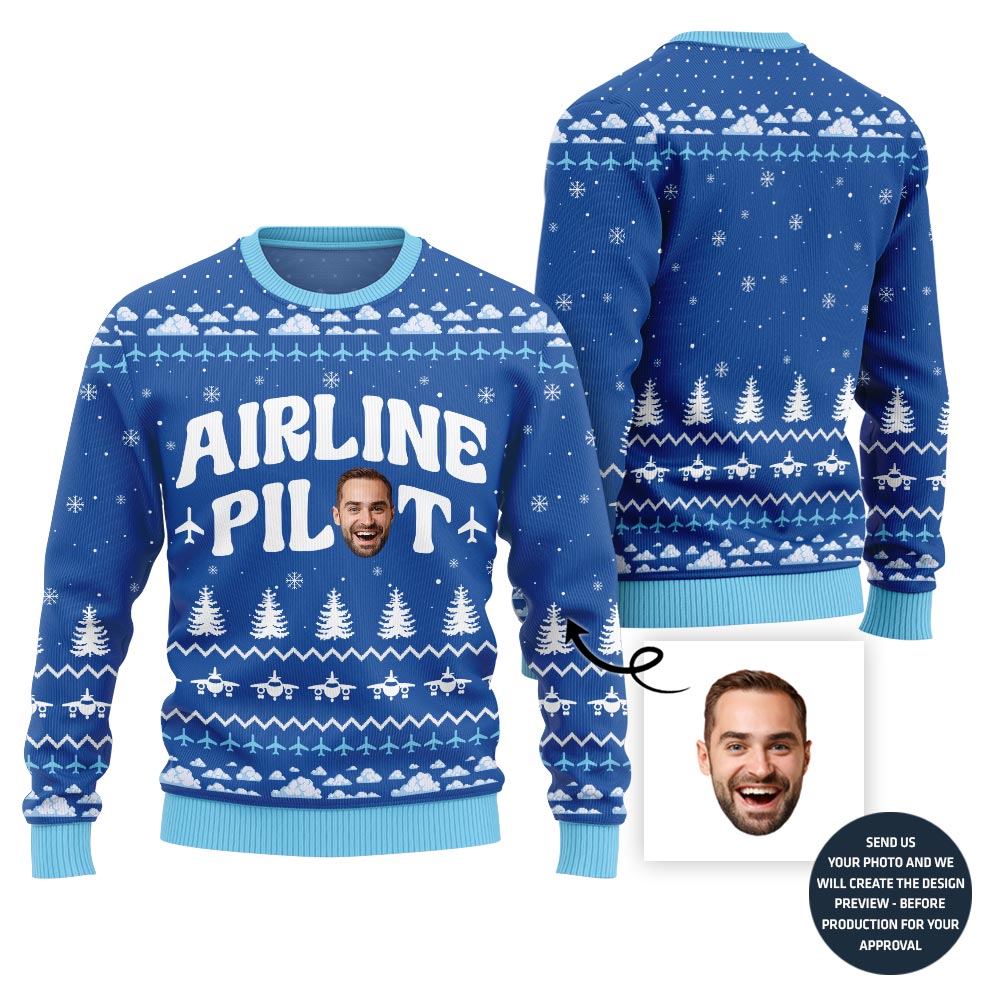 Airline Pilot Custom Face Christmas Sweater