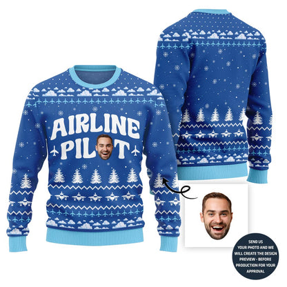 Airline Pilot Custom Face Christmas Sweater