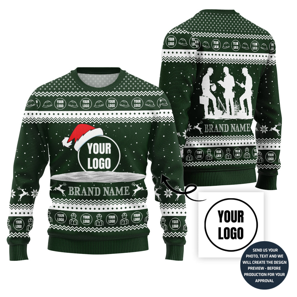 Custom Logo For Company Construction Industry Ugly Christmas Sweater
