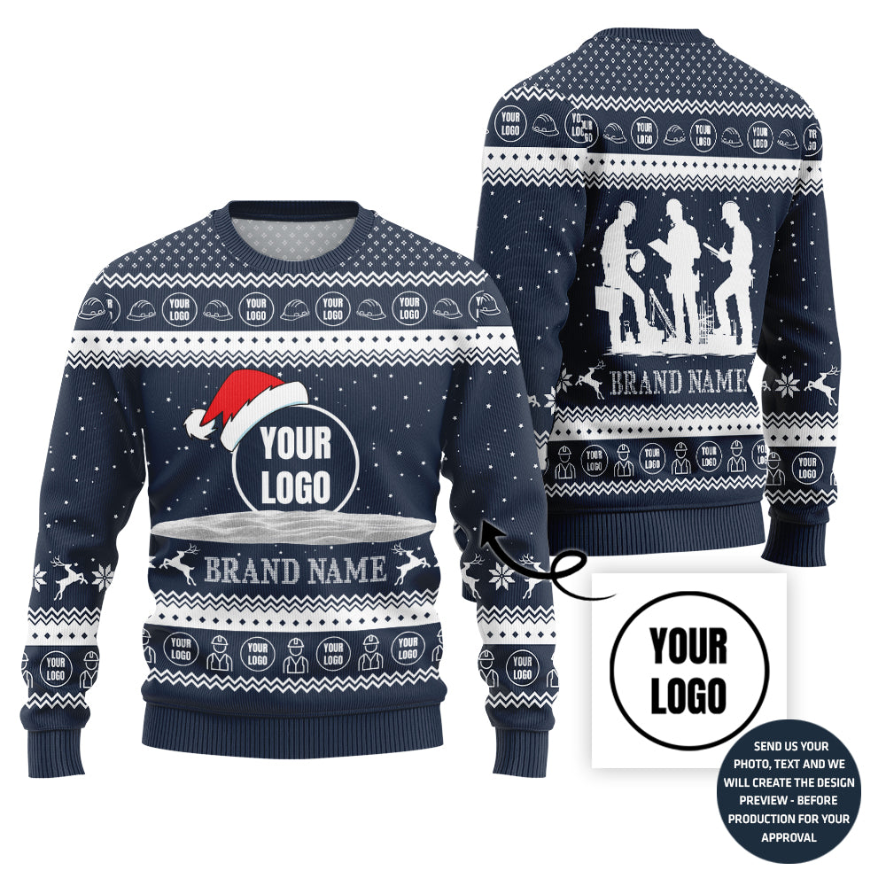 Custom Logo For Company Construction Industry Ugly Christmas Sweater